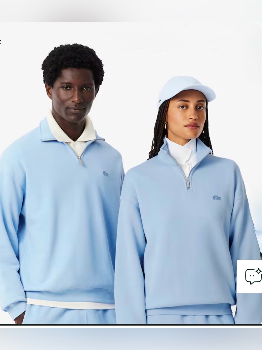 Lacoste Unisex Heavy Fleece Quarter Zip Sweatshirt S Pastel Blue NWT $175